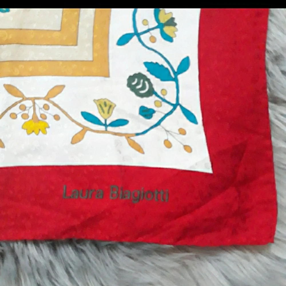 Laura Biagiotti silk scarf block floral animals